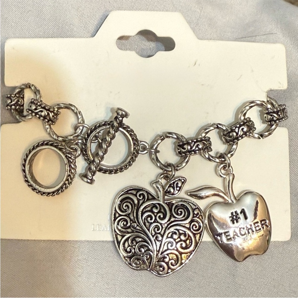 Charm Bracelet Silver- Tone Apple Teacher Bracelet NWT